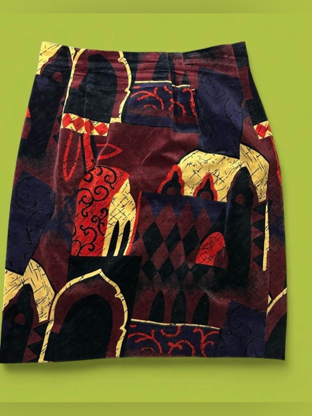 Vintage 1980’s incredible abstract velvet pencil skirt. By Laurél.